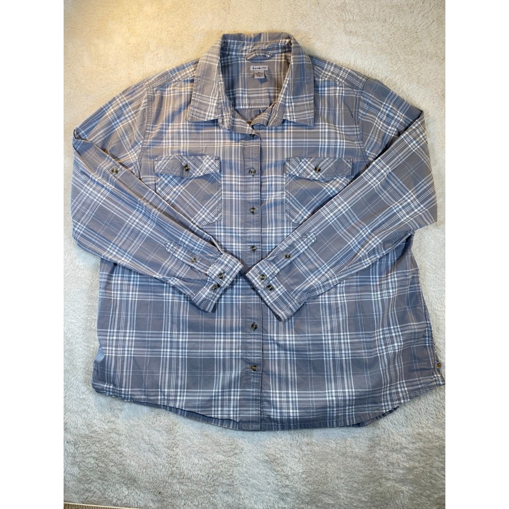 Carhartt Women's Size 2X Gray Plaid Cotton Flannel Button-Up Long Sleeve